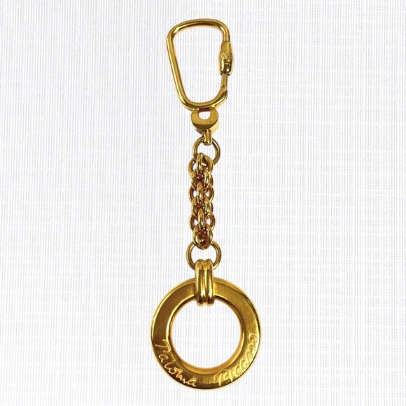 Vintage Paloma Picasso Keychain Gold Tone Metal Open Ring Key Fob Rolo Chain - Picture 1 of 13